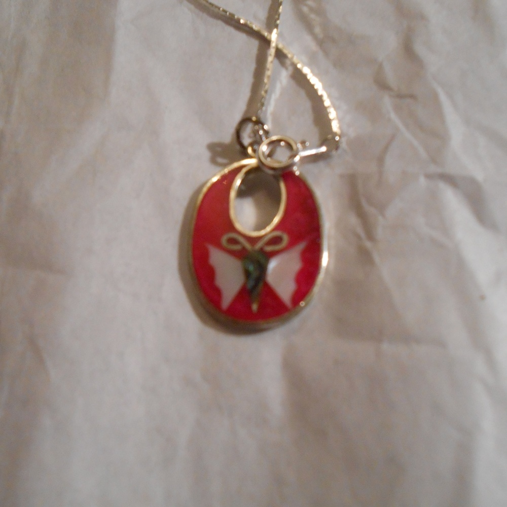 Silver and Abalone Butterfly Pendant